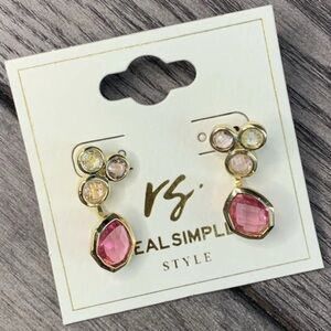 Gold and Pink Drop Earrings